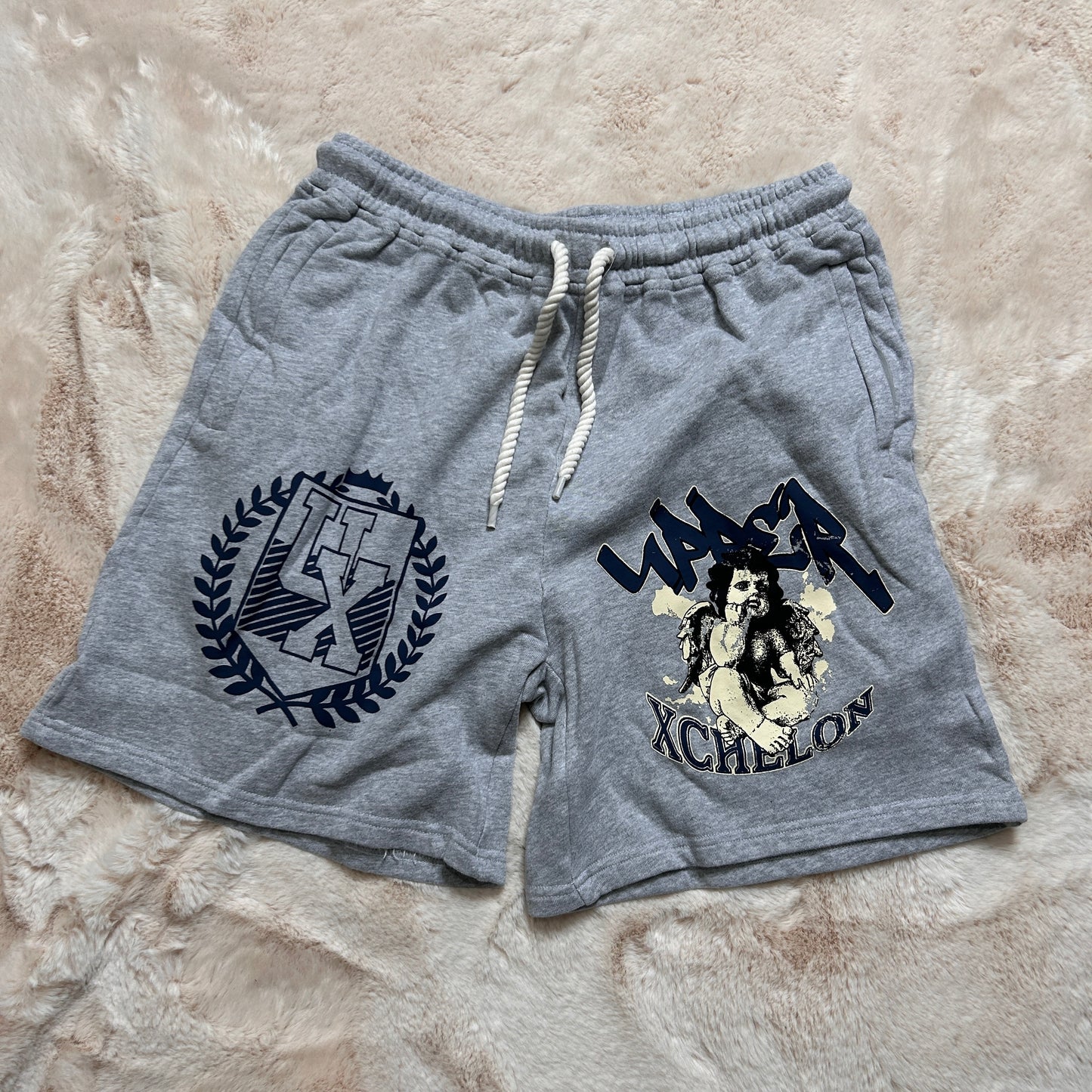 Gray & Navy Blue Vintage Angels Shorts